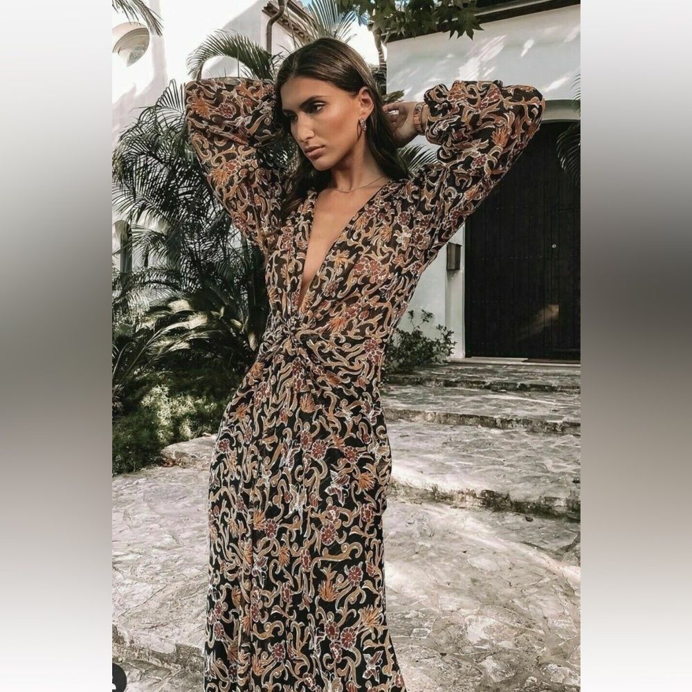 Zara Women Print Dress Knot Black Tan 8117/029 Size M NWT - Picture 5 of 16